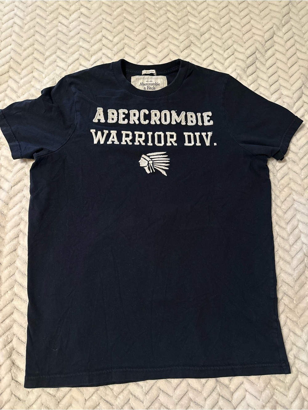 Retro Abercrombie & Fitch Navy Graphic 'Warrior Div.' Short Sleeve Tee